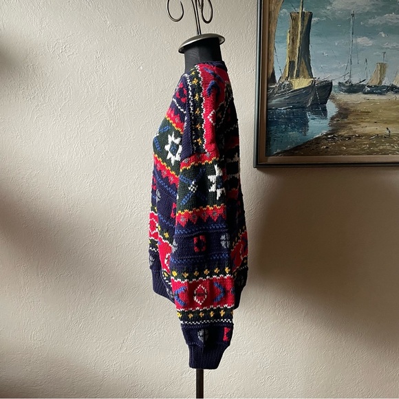 Vintage 90s hand knit colourful 100% cotton GAP crew neck sweater size large - Picture 7 of 14